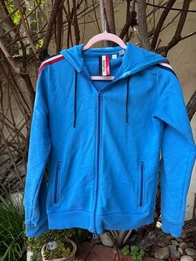 Rossignol Bright Blue French Terry Zip Hoodie with Red & White Sleeve Stripes